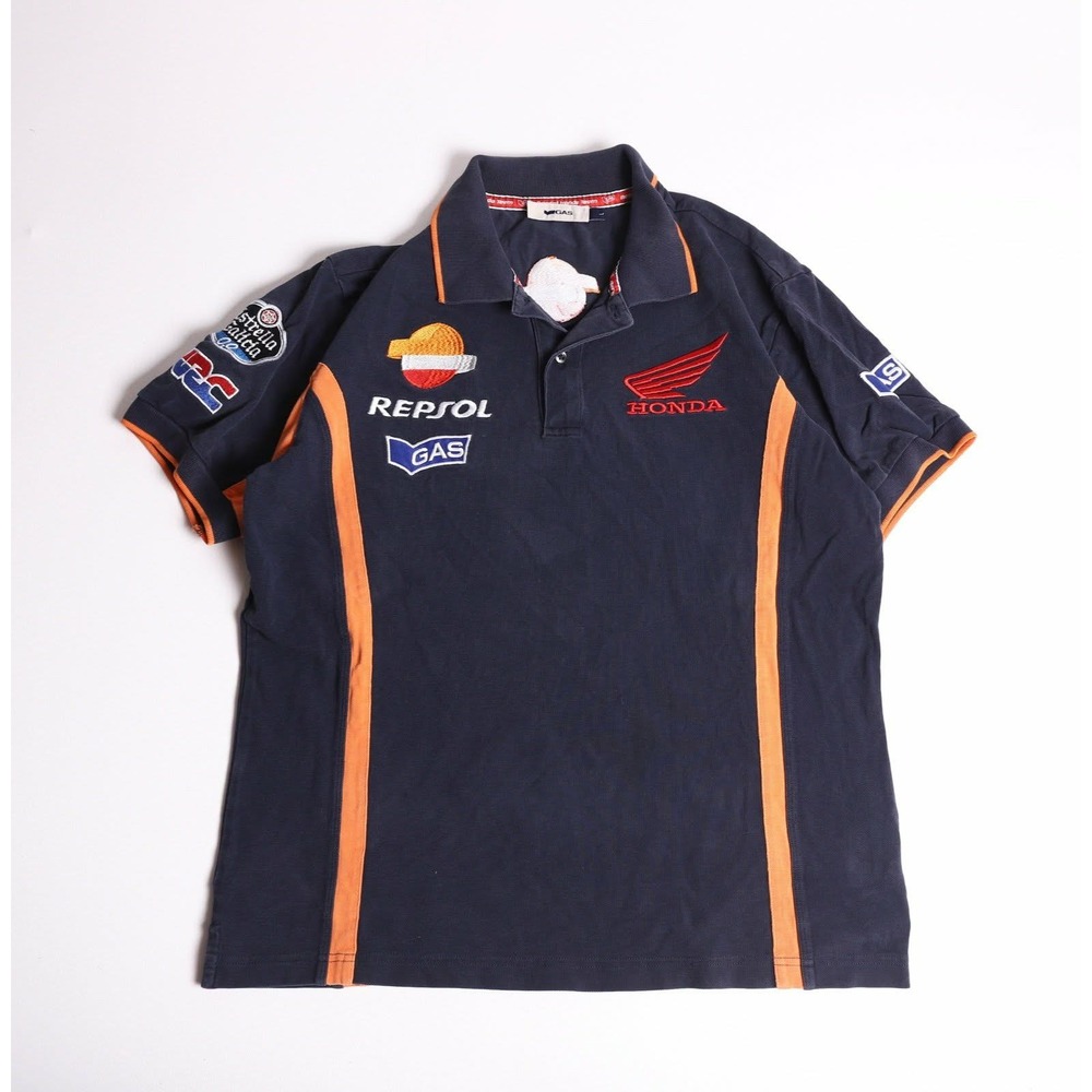Gas Repsol Honda Team Racing Polo Shirt Navy Blue Orange MotoGP Mens Large